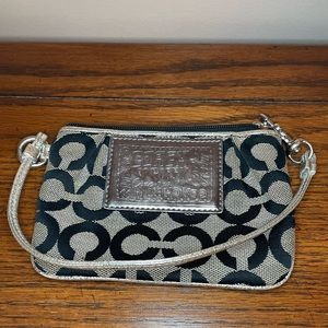 Black and Grey Coach Wristlet with Silver Strap